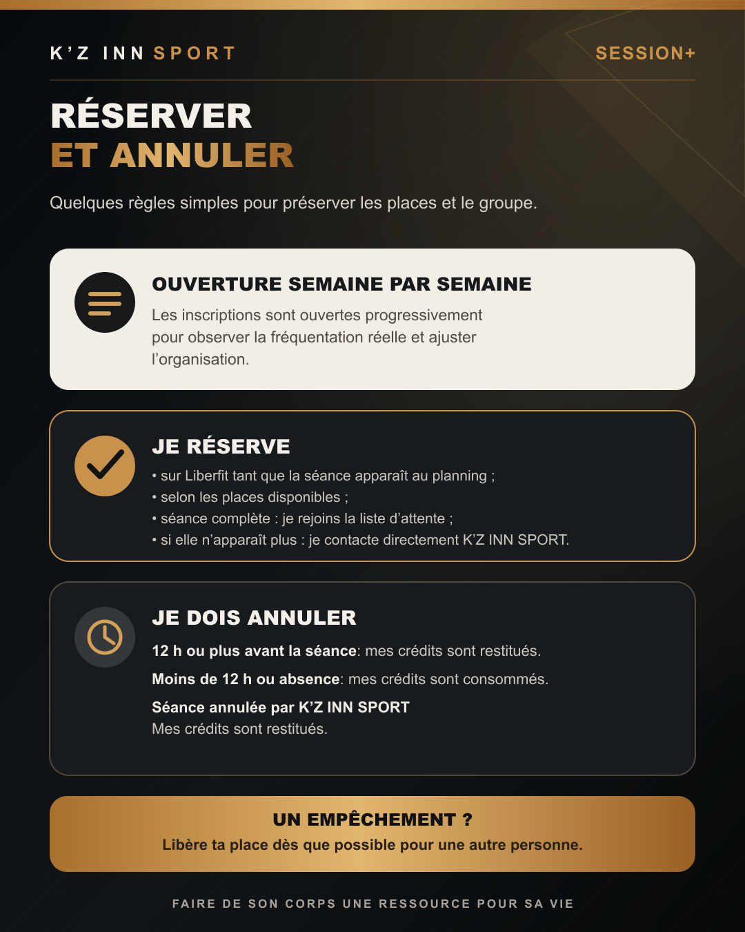 Carte SESSION+ — Réserver et annuler